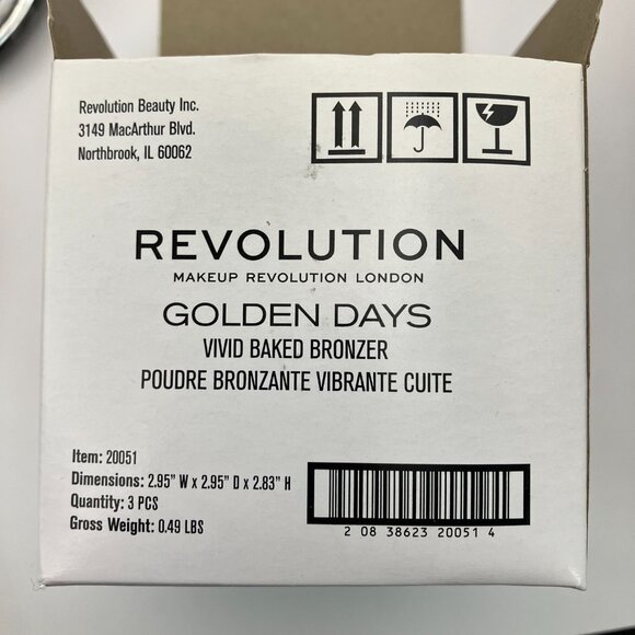 Revolution Vivid Baked Bronzer Golden Days 3 Set Makeup Shimmer Glow 13g Each - Picture 2 of 4